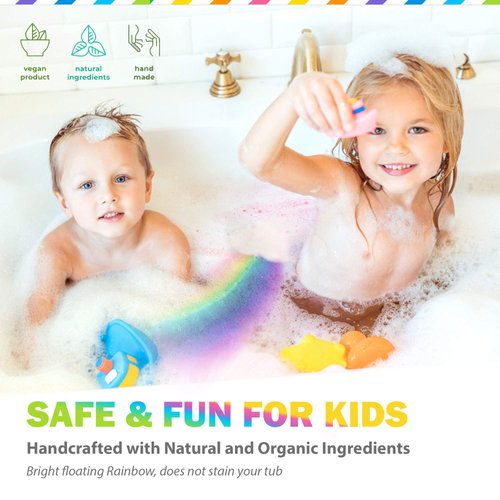 Bath Bombs for Kids - All Natural Magic Rainbow BathBombs with Organic Ingredients, Moisturizing, Vibrant Colors & Rich Bubbles, Cloud Bath Bombs, Birthday Gifts for Kids, Girls, Boys