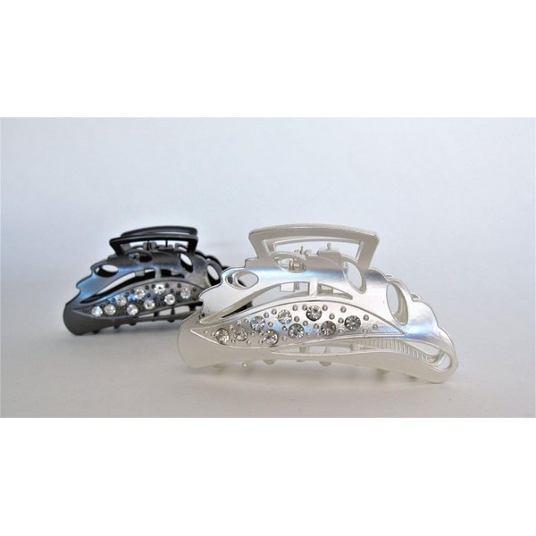 Generic Matte silver dark gun metal leaf metal crystal hair claw clip jaw clip (Primary color: Dark silver)
