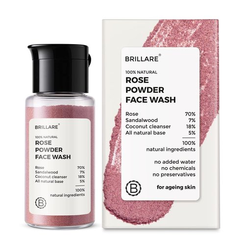 BRILLARE Real Rose Powder Facial Cleanser, Mild Face Exfoliator with Rose Petal Powder & Sandalwood, Paraben & Sulfate-free, Complete Natural Skincare, for Men & Women, 15gm