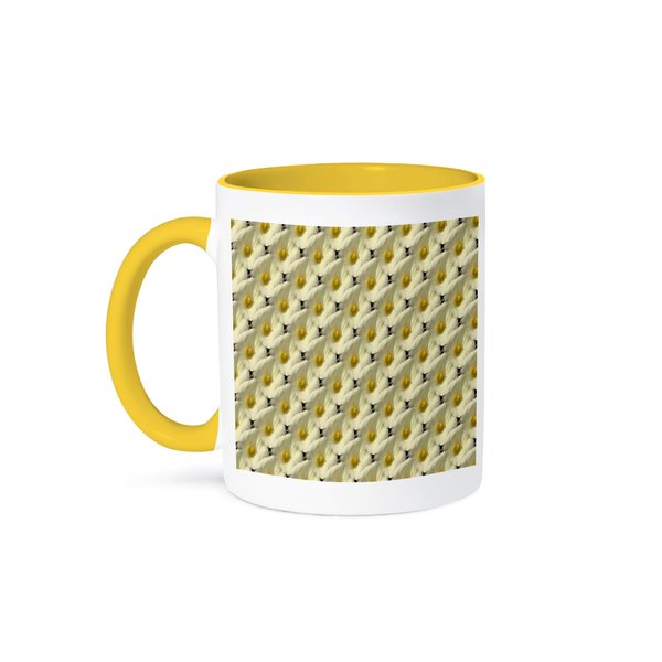 3dRose, Cream White Calla Lily Repeat Pattern, 11oz Two-Tone Yellow Mug