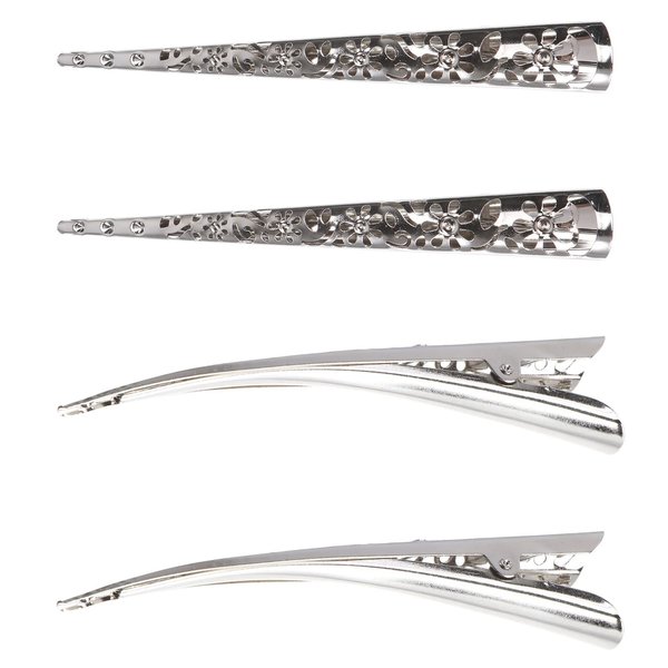 4pcs Bill Hair Clips, Hollow Style Metal Alligator Curl Clips without Teeth Headpiece Hair Accessories for Women Girls ( Silver )