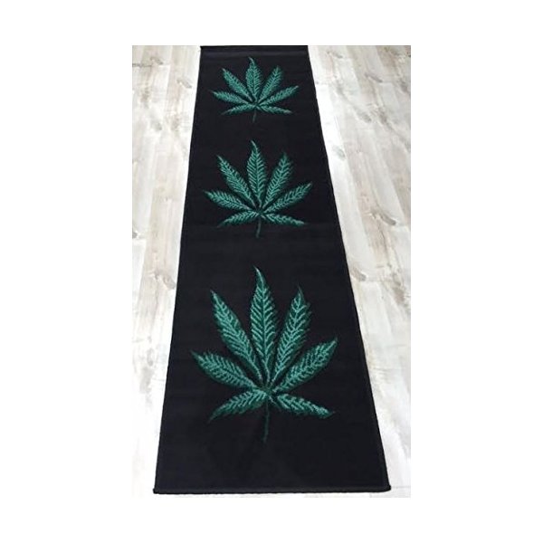 Champion Rugs Mary Jane Leaf Theme Weed Novelty Bedroom Living Room Area Rug Black (2’ X 7’ Runner)