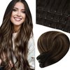 LaaVoo Micro Beaded Weft Hair Extensions Real Human Hair Balayage Darkest Brown Ombre Light Brown MicroBead Weft Hair Extensions Silky Straight Easy Weft Extensions Human Hair 16 Inch 50g