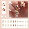 24Pcs Fall Press on Nails Short Maple Leaf and Letter with Designs, Full Cover Fake Nails Glossy Autumn Nail Tips Medium Square Shaped for Women Girls Nails Supplies Thanksgiving Decorations