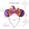 YOWOCAL Halloween Mouse Ear Headband for Women Girls, Purple Sequin Bow Witch Hat Hair Hoop,Headwear Hair Headdress for Halloween Party Decorations Costume Gift