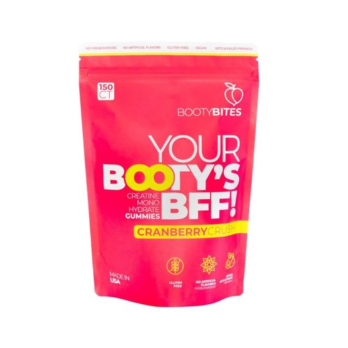 Booty Bites Creatine Monohydrate Gummies, 5g, Natural Supplement, Booty Lift, Post Workout Recovery, Muscle Builder, Boost Energy, Gluten Free, Cranberry Flavor (150)