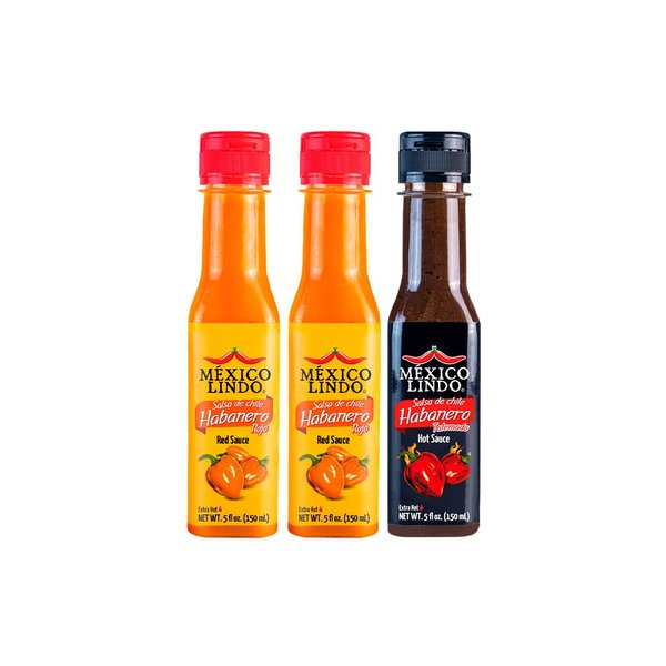 Mexico Lindo Hot Sauce Variety Pack | Includes 2 Bottles of Red Habanero + 1 Bottle of Xxxtra Hot | 5 Fl Oz Bottles (Pack of 3)