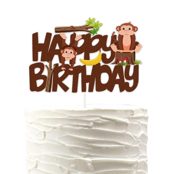Monkey Happy Birthday Cake Topper,Monkey Birthday Cake Decor,Safari Jungle Themed Birthday Party Supplies,Animals Theme Baby Showers Birthday Party Supplies