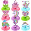 Colarr 9 Pieces Pink Building Block Party Girls Supplies Honeycomb Table Centerpieces Building Block Birthday Party Supplies Kids Brick Themed Birthday Party Decorations Classic Cake Topper
