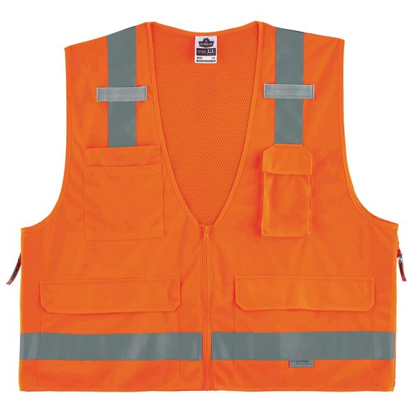 Ergodyne GloWear 8250Z ANSI Orange Surveyors Reflective Safety Vest with Back Pocket, Large/X-Large