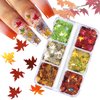 Maple Leaf Nail Art Glitters Fall Nail Sequins 3D Holographic Fall Nail Art Flakes 6 Grids Autumn Nail Glitter Sequins Laser Maple Leaves Nail Flakes for Women DIY Thanksgiving Nails Decoration Makeup