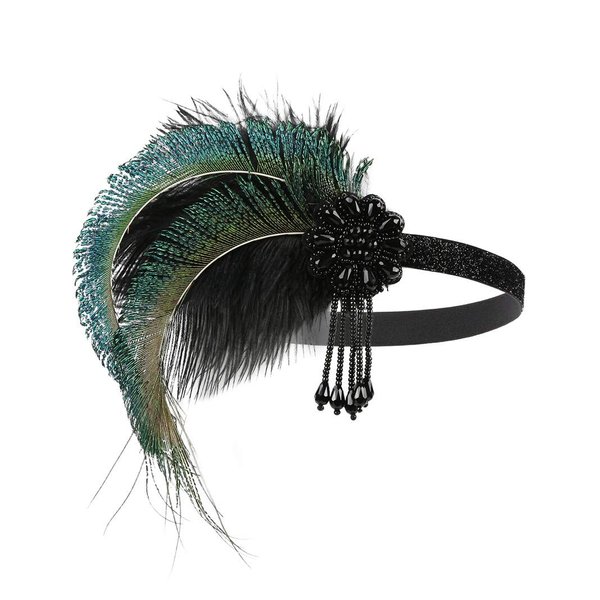 1920s Headpiece Great Gatsby Accessories Flapper Headband Wedding Headpieces for Bride Roaring 20's Art Deco Hair Clip Green