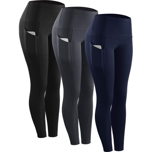 NELEUS 3 Pack Tummy Control High Waist Running Workout Leggings,9017,Black,Grey,Navy Blue,US S,EU M