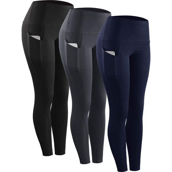 NELEUS 3 Pack Tummy Control High Waist Running Workout Leggings,9017,Black,Grey,Navy Blue,US S,EU M