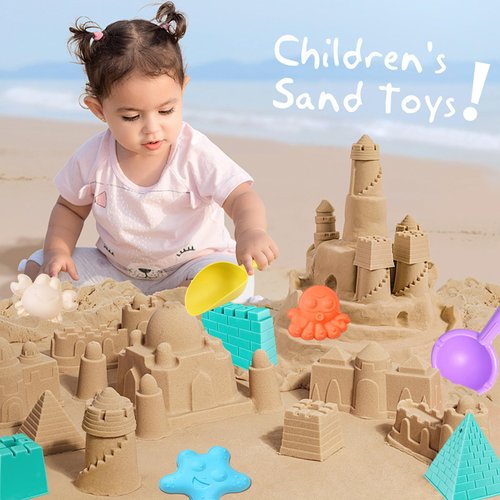 YZNlife 16pcs Beach Toy Set, Foldable Beach Bucket with Castle and Sea Animals Molds Sand Shovels Mesh Bag,Beach Toys for Kids Outdoor Fun Sand Tools for Kids Boys Girls