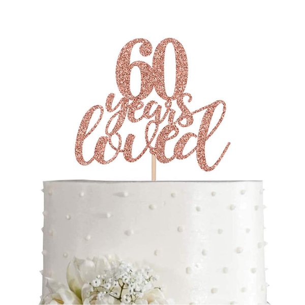 60 Rose Gold Glitter Cheers to 60 Years Cake Topper, Happy 60th Birthday Party Toppers Decorations, Supplies