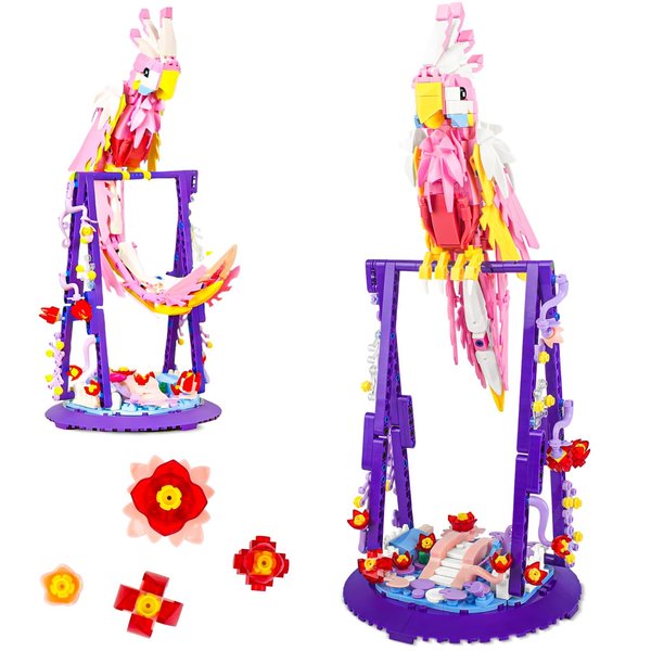 Seyaom Flowers and Parrot 2 in 1 Building Blocks Set, Creative Bird Botanical Collection Toys Set, STEM Educational Toys for Boys Girls Age 6+, Pink