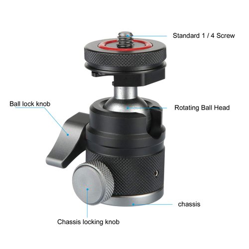 Mini Ball Head with 1/4" Hotshoe Mount Adapter 360 Degree Rotatable Aluminum Tripod Head for DSLR Cameras HTC Vive Tripods Monopods Camcorder Light Stand