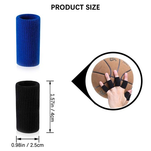 FULANDL 40PCS Finger Sleeves, Thumb Splint Brace Support Elastic Compression Protector for Sports, Perfect for Relieving Pain Calluses Arthritis Knuckle (Black+Blue)
