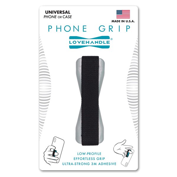 LoveHandle Universal Grip for Most Smartphones, Mini Tablets and Cases, Grey Colored Base with Black Elastic Strap, LH-01Grey