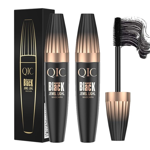 2Pcs 4D Silk Fiber Lash Mascara Black, Waterproof Long Lasting Mascara Volume and Length Natural,Liquid Mascara Fiber Soft Mascara,Smudge-Proof Eyelash Mascara. (Black, 2 pack)