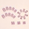 Glue on Nails Medium Length Press on Nails Square Acrylic Nails White French Tip Fake Nails Press ons Pink Full Cover Stick on Nails Flower Golden Leaves Design Artificial Nails for Girls 24Pcs