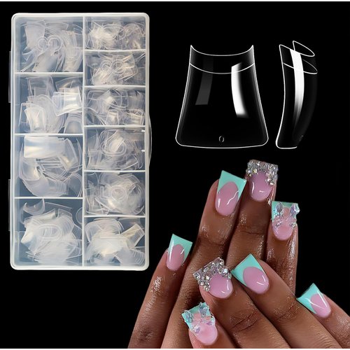 ASONRL 500Pcs Clear Duck Nail Tips Short, 10 Sizes Pre Shaped Professional Duck Nail Tips Press Ons Half Cover Acrylic Soft Gel Nail Tips for Nail Extension Home DIY Nail Salon with Box