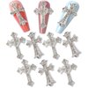 3D Cross Nail Charms, Silver Crystal Cross Nail Decorations for Nail Art, 10Pcs, Metal Nail Art Rhinestones Cross Charms for DIY Designs Supplies (Silver)