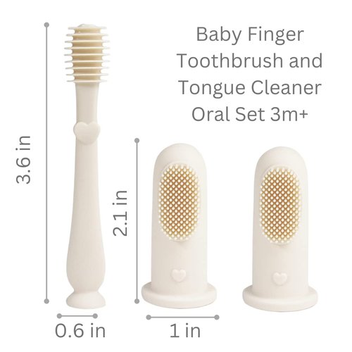 Ali+Oli Oral Care Set for Baby (Ivory) Includes Dual-Sided Baby Finger Toothbrush x 2, Tongue Scraper for Baby, Protective Case, BPA, Phthalate, and PVC Free, Food-Grade Baby Care Products for Infants
