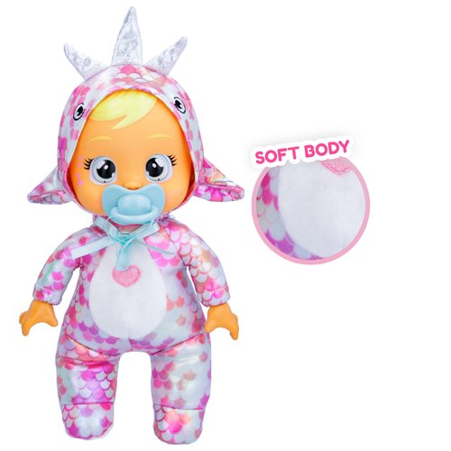 Cry Babies Tiny Cuddles Dinos Stella- 9" Baby Dolls, Cries Real Tears, Dinosaur Metallic Themed Pajamas