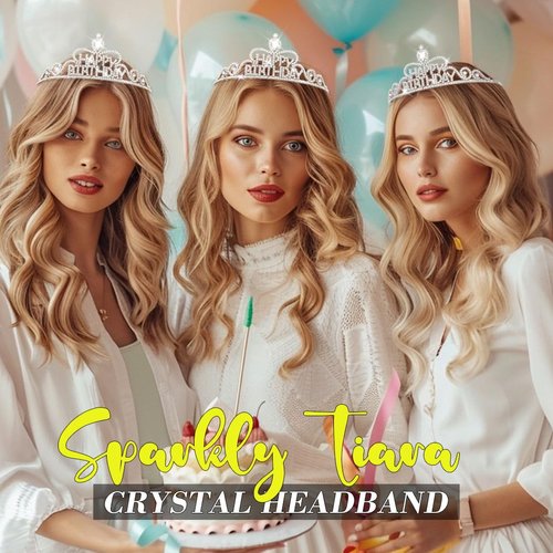 GENBREE Happy Birthday Crown Headband Sparkly Birthday Tiara Princess Party Festival Hair Accessories for Women (Silver, One Size)