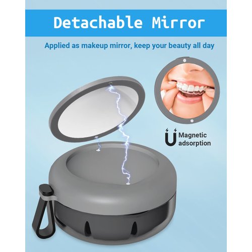 Denture Bath Case, Denture Cup, Leak Proof Portable Retainer Case, Denture Cleaning Kit with Cleaner Brush, Denture Box with Strainer & Mirror, Denture Case for Aligner Retainer Mouth Guard