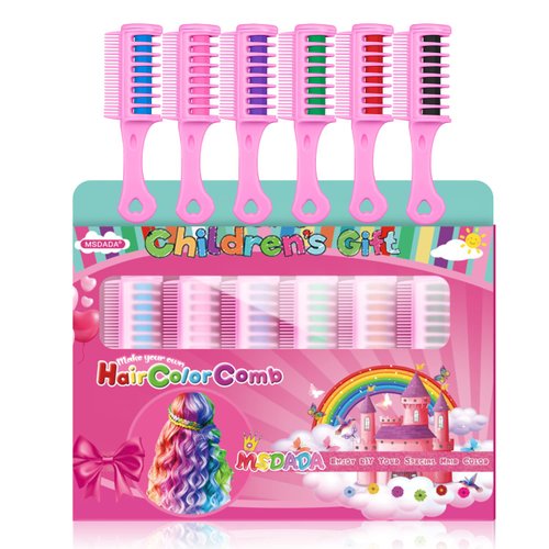 New Hair Chalk Comb for Girls Kids with light hair, Washable Temporary Hair Color Dye for Kids Age 5 6 7 8 9 10+ Birthday Gift Cosplay DIY, Halloween (Blue, Pink, Purple, Green, Red, Black)