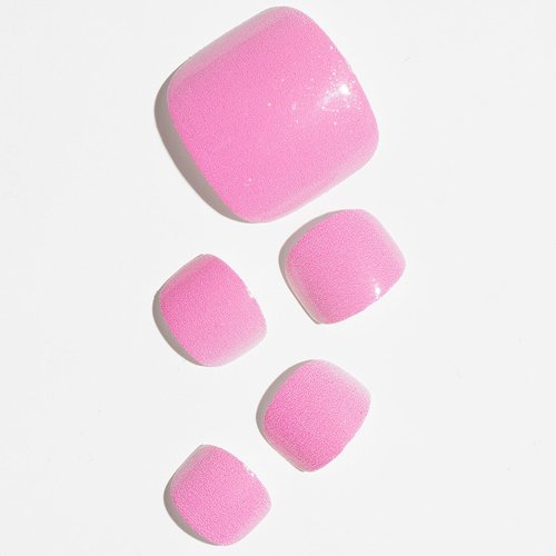 GLAMERMAID Press on Toenails, Spring Summer Glitter Hot Pink Glue on Toenails, 24Pcs Glossy Round Reusable UV Finish Fake Nails Acrylic False Nails Manicure Kits for Women Girls Gift