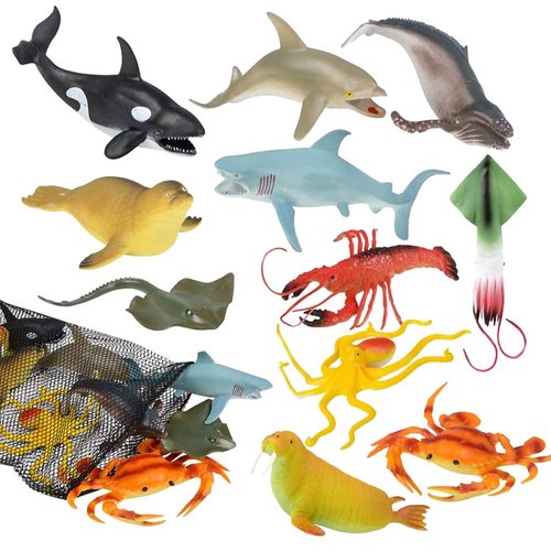 ArtCreativity Aquatic Animal Assortment in Mesh Bag, Pack of 11 Sea Creature Figurines in Assorted Designs, Bath Water Toys for Kids, Ocean Life Party Décor, Party Favors for Boys and Girls