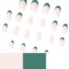 24Pcs Short Glossy Almond Press on Nails with French Green Design, Full Cover Acrylic False Nails, Nail Tips, Nail Art Kit with Glue for Women
