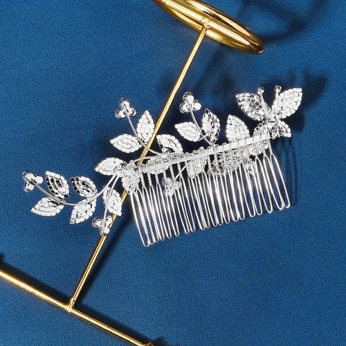 Rumtock Sparkle Butterfly Leaves Rhinestones Silver Hair Comb for Wedding Brides Vintage Boho Aolly Crystal Hair Piece Jewelry