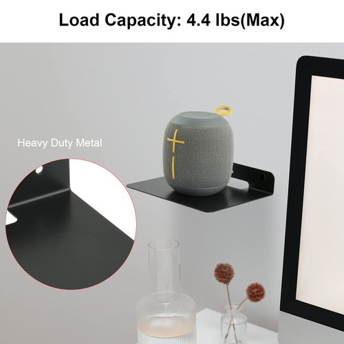 TXEsign Small Floating Shelf Speaker Shelf, 6 inch Small Wall Shelf Metal Speaker Mount Shelf for Speaker Webcam Security Camera Figures Display Shelf Speaker Shelf (Black, 1 Pack)