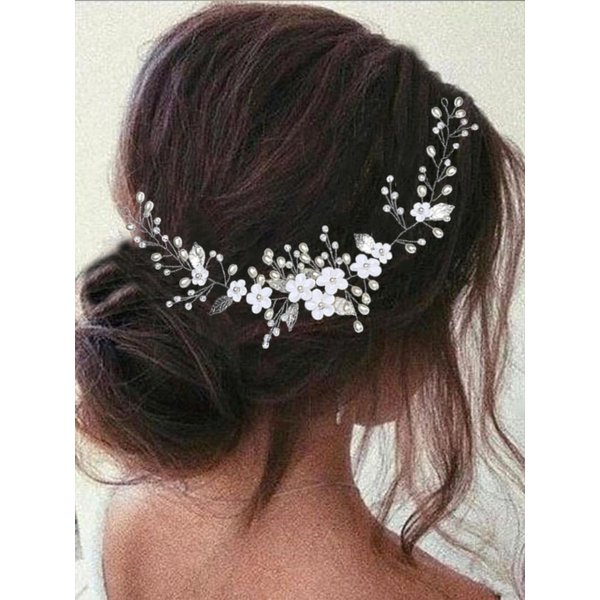 Latious Flower Bride Wedding Hair Vine Pearl Bridal Headpieces First Communion Headband Leaf Hair Accessories for Women and Girls (12.2Inches)