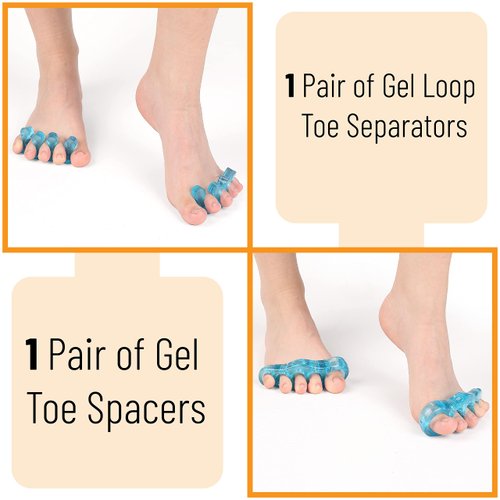 DR. JK- ToePal Gel Toe Separator, 2 Pairs, Toe Spacers, Toe Straightener, Hammer Toe Straightener, Toe Spreader, Toe Stretcher, Toe Corrector for Women and Men, Bunion Corrector
