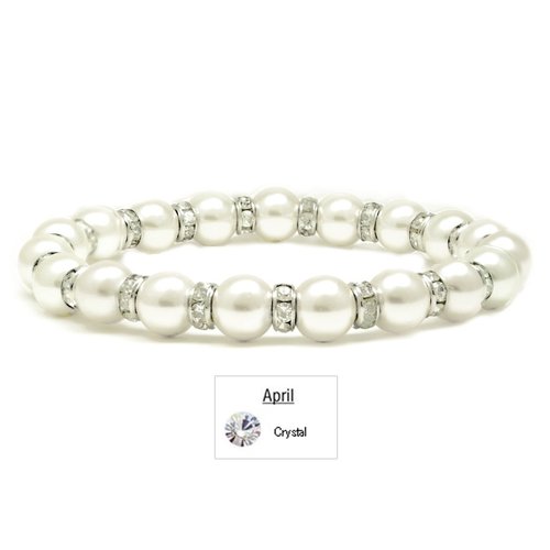 Accents Kingdom Women's Magnetic Bracelet White Tuchi Simulated Pearl Bracelet with Clear Crystal, 7.5"