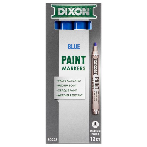 Dixon Industrial Paint Markers, Medium Tip, Box of 12 Markers, Blue (80228)