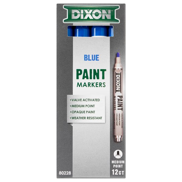 Dixon Industrial Paint Markers, Medium Tip, Box of 12 Markers, Blue (80228)