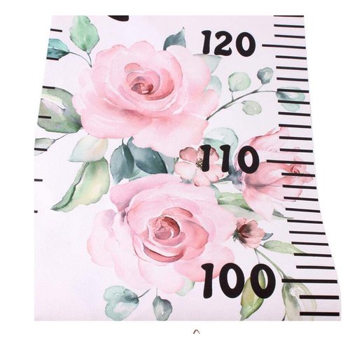 Baby Growth Chart Ruler Kids Roll-up Height Chart Wall Hanging Measurement Chart Wall Decor with Wood Frame for Kids Nursery Room Canvas Removable Height Growth Chart 8'' x 79'' (Pink Flower)