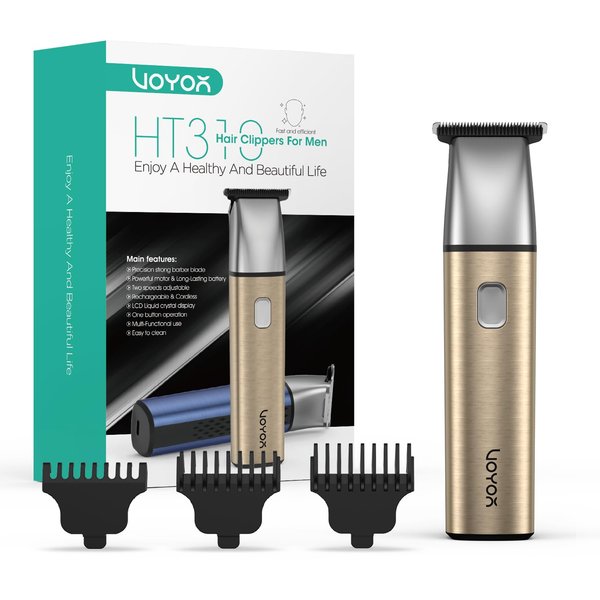 VOYOR Hair Clippers for Men Professional Hair Clippers Cordless T-Blade Hair Trimmer Rechargeable Beard Trimmer 3 Guide Combs Hair Cutting Kit with LCD Display HT310(Gold)
