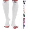 Doc Miller Open Toe Compression Socks, 15-20 mmHg, Toeless Compression Socks Women and Men for Maternity, Shin Splints & Calf Recovery, 1 Pair White Knee High Small Size