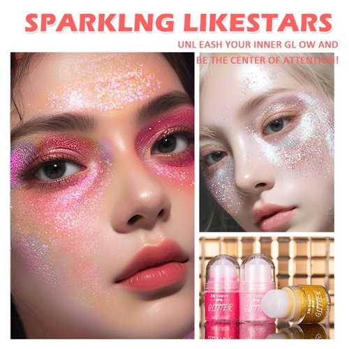 Roll-on Body Glitter Gel, Mardi Gras Mermaid Sequins Holographic Face Glitter Paint， Hair Glitter Gel Festival Accessories,Rave Party &Halloween Body Glitter Makeup for Women (#01)