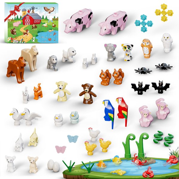 Sinuraii Animals Building Blocks Set Toys, Advent Calendar 2024 Christmas, Open the Packaging to Find Farm Animals Surprise Each Day For 24 Days, Kids Party Favors, Christmas Gifts for Kids