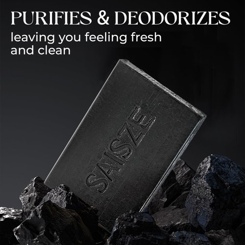 SAISZE Activated Charcoal Soap Bar for Hormonal Acne and Oil Skin, Natural Black Soap Paraben and Sulfate-Free, 8 Ounce