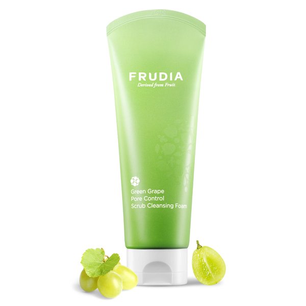 WELCOS FRUDIA Green Grape Pore Control Face Scrub Cleansing Foam - Daily Facial Cleanser Face Wash Scrub | Gentle Face Cleanser Face Scrub Exfoliating Face Wash | Korean Cleanser Facial Scrub (4.9oz)